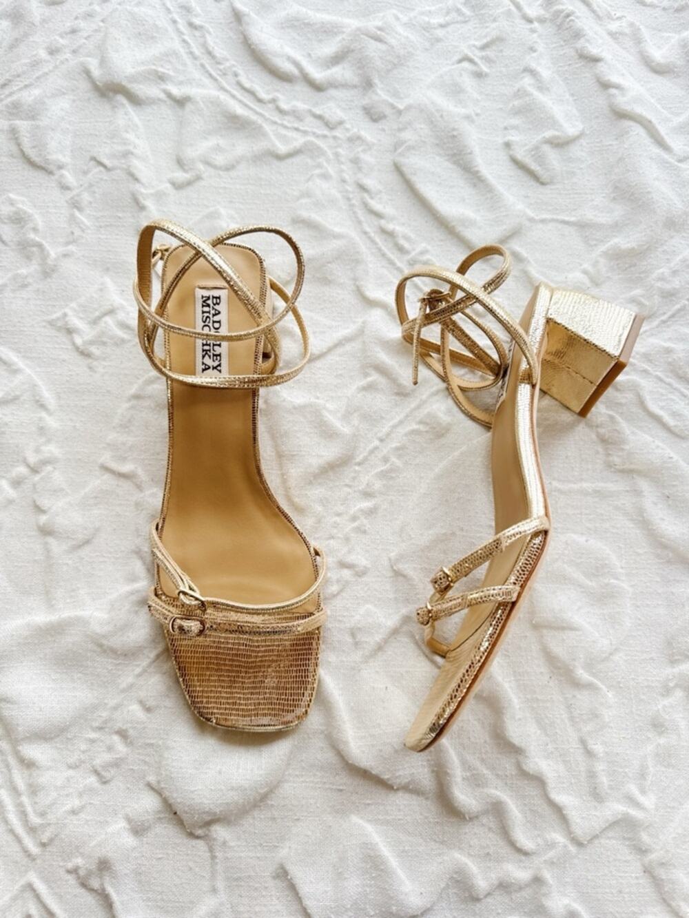 Badgley Mischka Dania Ankle-Strap Buckle Leather Sandals New